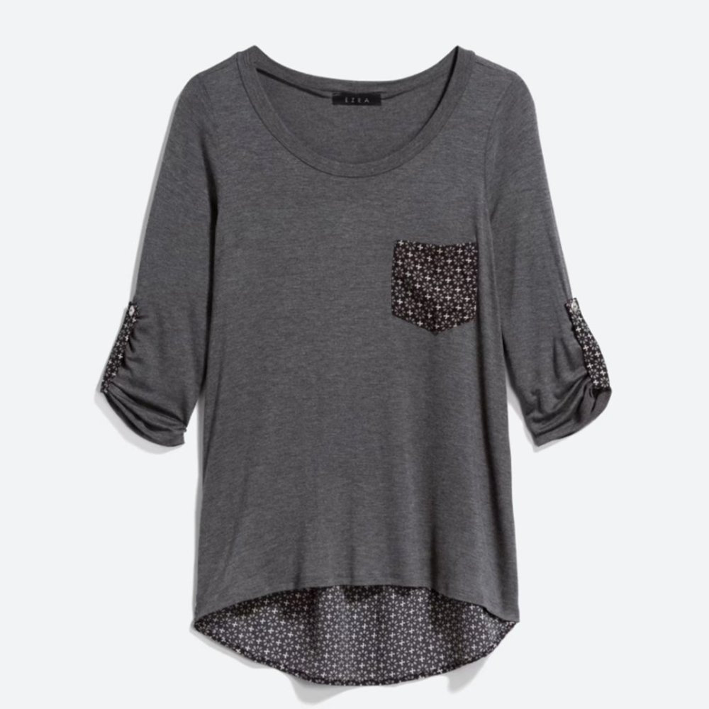 Ezra Gray Asymmetrical Cuffed Sleeve Top